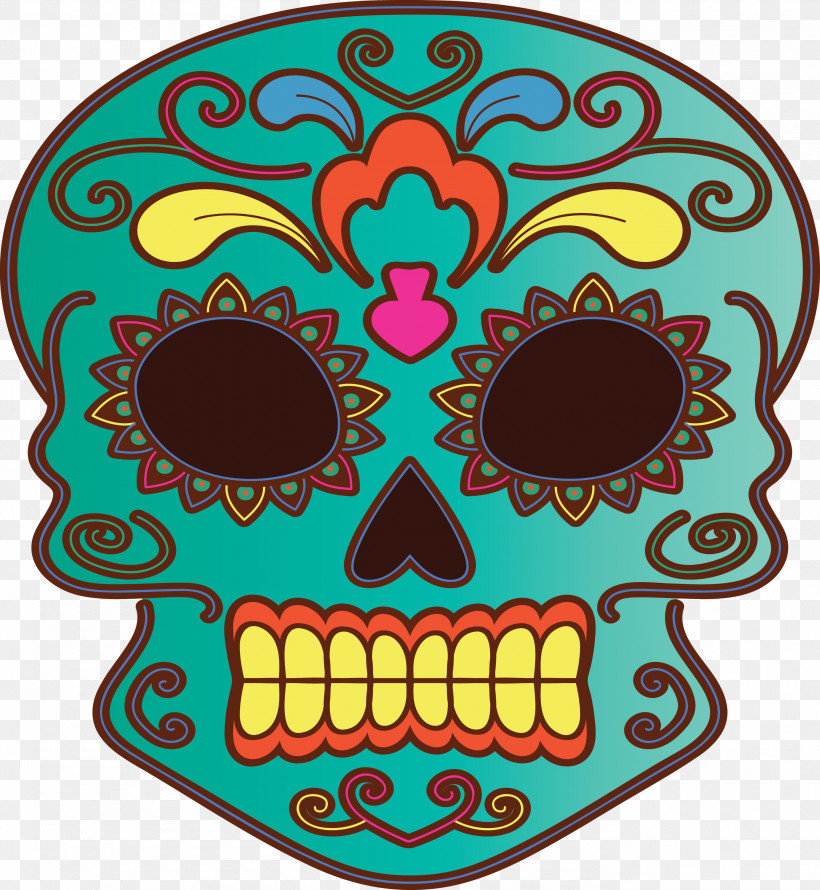 Day Of The Dead Día De Muertos Skull, PNG, 2763x3000px, Day Of The Dead, D%c3%ada De Muertos, Skull, Teal Download Free