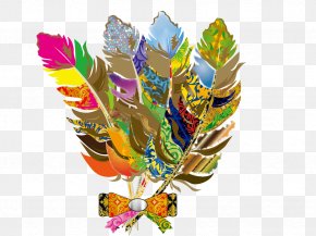 Color Feather Fan - Feather Hand Fan PNG