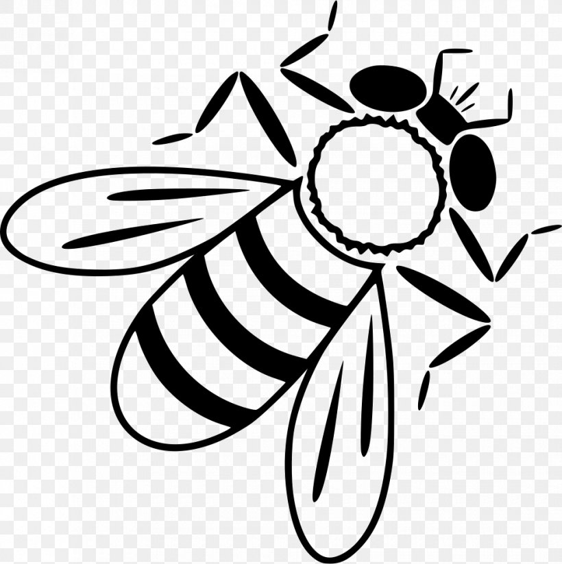 Honey Bee Insect Worker Bee Clip Art, PNG, 980x984px, Honey Bee, Artwork, Bee, Black And White, Butterflies And Moths Download Free