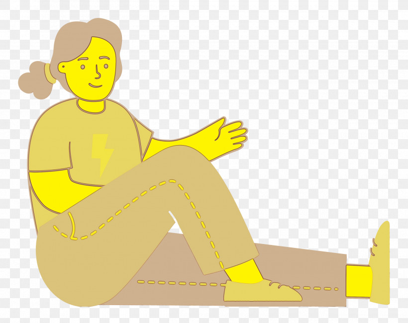 Joint Yellow Cartoon Sitting Font, PNG, 2500x1983px, Sitting On Floor, Behavior, Cartoon, Girl, Happiness Download Free