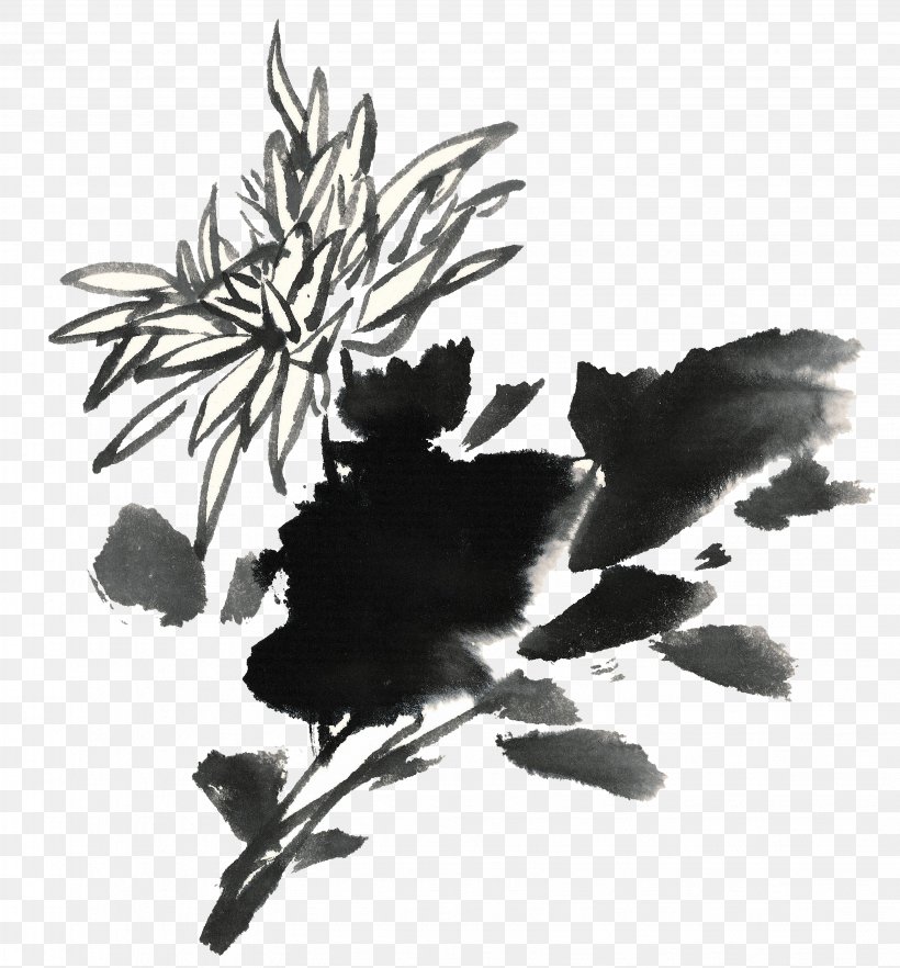 Ink Wash Painting Chinoiserie Ink Brush, PNG, 3268x3518px, Ink Wash Painting, Birdandflower Painting, Black And White, Branch, Chinese Painting Download Free