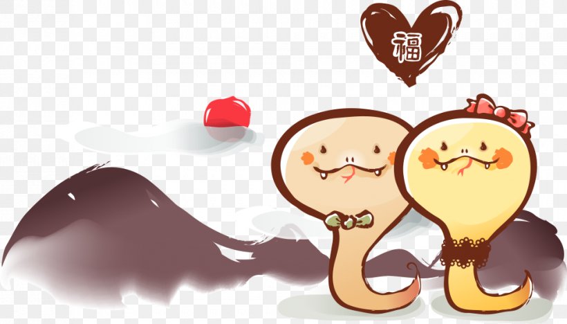 Snake Chinese Zodiac Tiger Cartoon, PNG, 980x560px, Watercolor, Cartoon, Flower, Frame, Heart Download Free