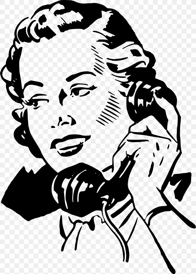 Telephone Mobile Phones Woman Clip Art, PNG, 1718x2400px, Telephone, Art, Artwork, Black, Black And White Download Free