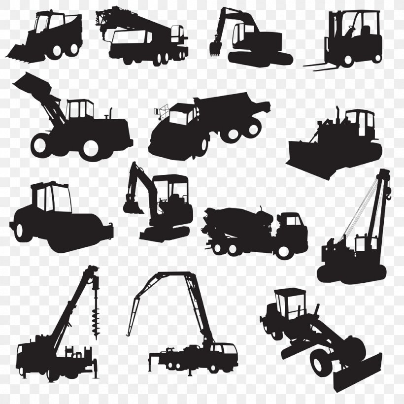 Heavy Equipment Architectural Engineering Silhouette Excavator, PNG, 1000x1000px, Heavy Equipment, Architectural Engineering, Black And White, Crane, Excavator Download Free