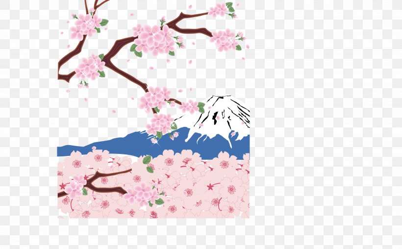 Mount Fuji Cherry Blossom Download, PNG, 5455x3385px, Watercolor, Cartoon, Flower, Frame, Heart Download Free