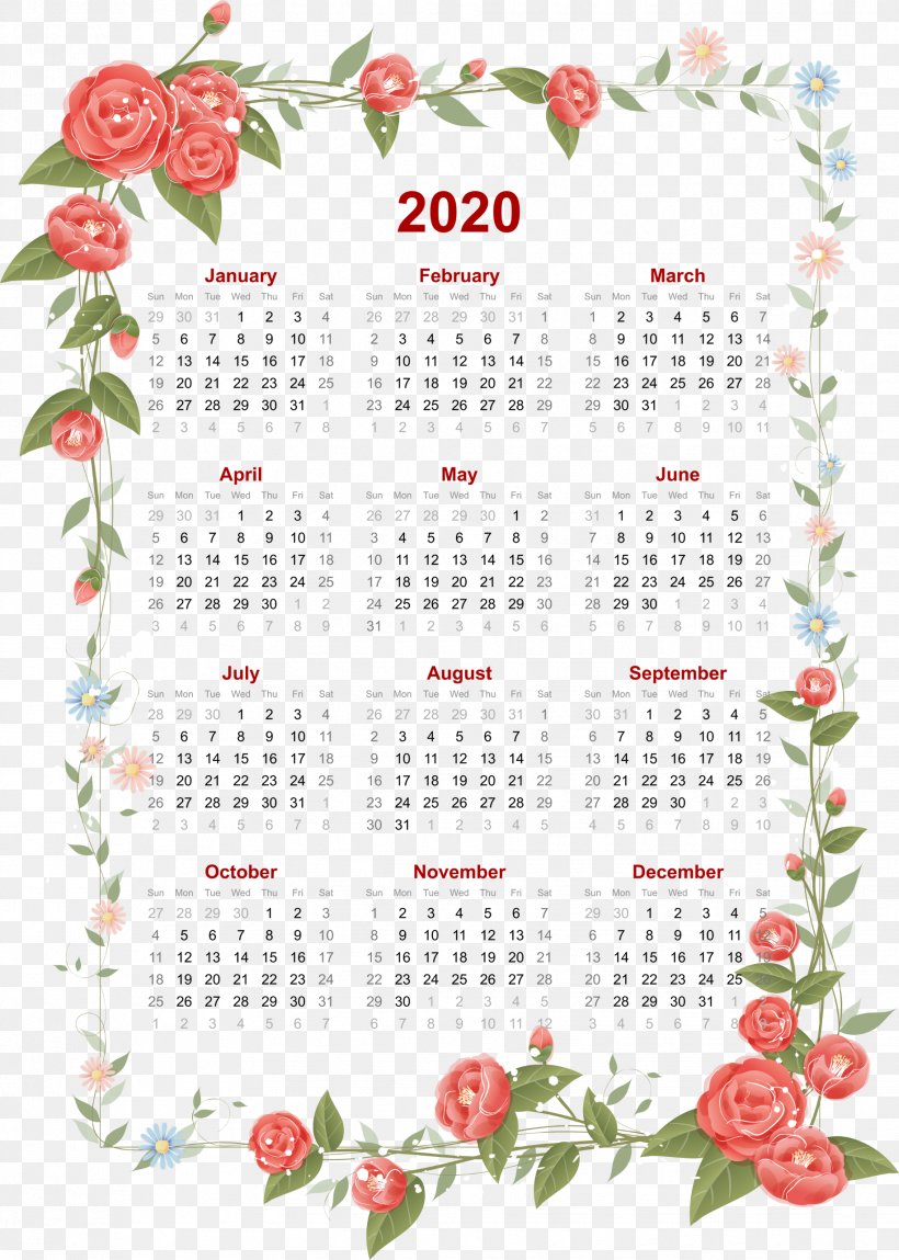 2020 Drawing Calendar Flowers., PNG, 1831x2566px, Flower, Calendar, Drawing, Floral Design, Flowering Plant Download Free