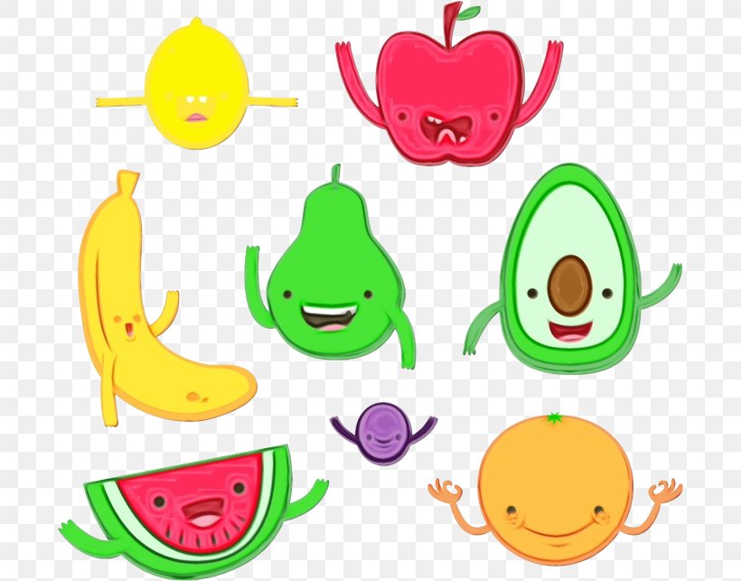 Emoticon, PNG, 693x643px, Watercolor, Emoticon, Fruit, Happy, Paint Download Free
