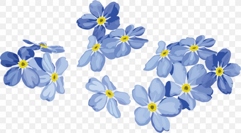 Five small blue flowers on a branch Royalty Free Vector