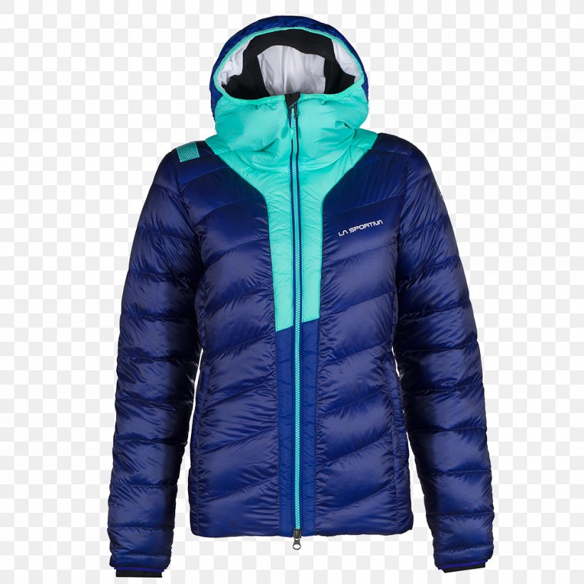 Hoodie Jacket PrimaLoft Down Feather Ski Mountaineering, PNG, 1000x1000px, Hoodie, Blue, Climbing Shoe, Clothing, Cobalt Blue Download Free