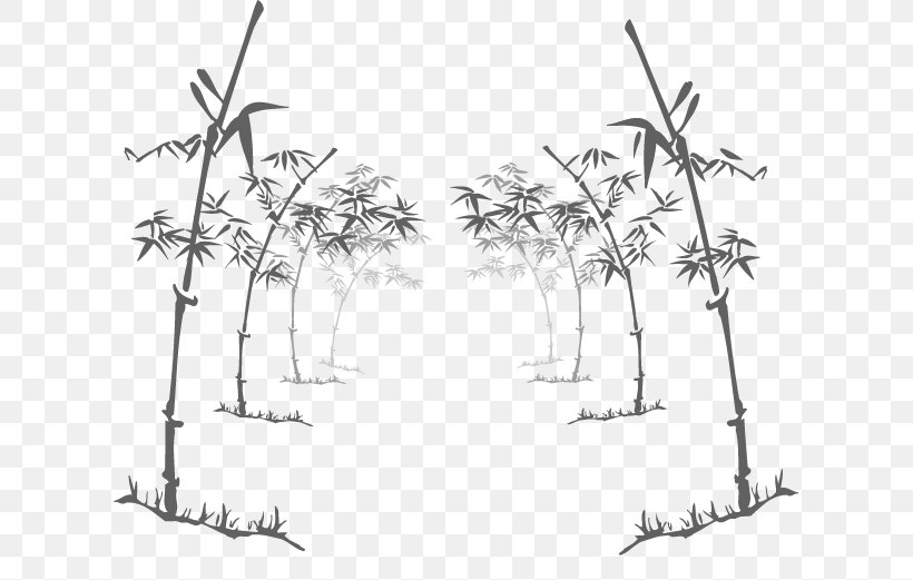 Bamboo, PNG, 615x521px, Bamboo, Area, Black And White, Branch, Cartoon Download Free