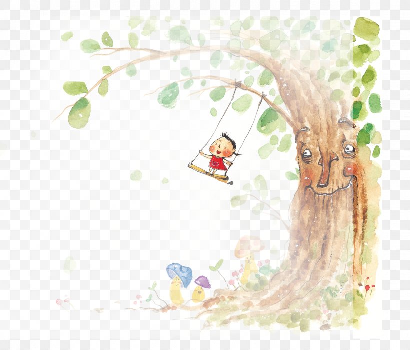 Child Cartoon Wall Decal Cuteness Illustration, PNG, 1444x1236px, The Swing, Art, Carnivoran, Cat, Cat Like Mammal Download Free