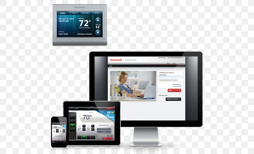 Computer Monitors Smart Thermostat Furnace Wi-Fi, PNG, 550x500px, Computer Monitors, Air Conditioning, Brand, Communication, Communication Device Download Free