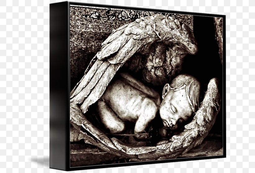 Gallery Wrap Canvas Sleep In Heavenly Peace Sculpture Sleeping Baby In Angel Wings, PNG, 650x556px, Gallery Wrap, Angel, Art, Black And White, Canvas Download Free