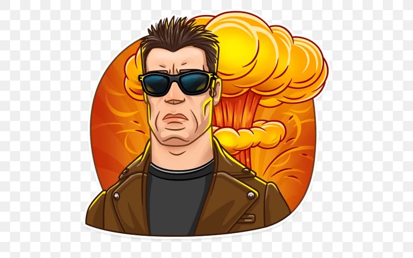 Arnold Schwarzenegger The Terminator Sticker Telegram YouTube, PNG, 512x512px, Arnold Schwarzenegger, Art, Cartoon, Character, Eyewear Download Free