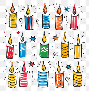 Christmas Candles - Hand-Drawn Colorful Celebration Candles PNG