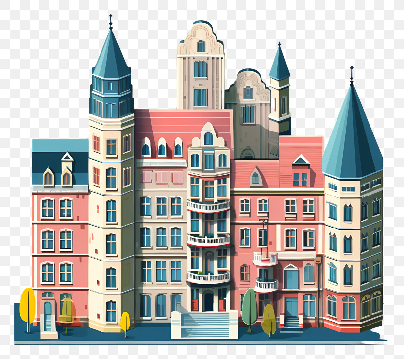 Three Story Building - Majestic Castle With Towers PNG