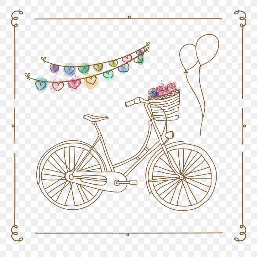 Bicycle Watercolor Painting Cartoon, PNG, 3333x3333px, Bicycle, Art, Bicycle Accessory, Bicycle Basket, Bicycle Frame Download Free