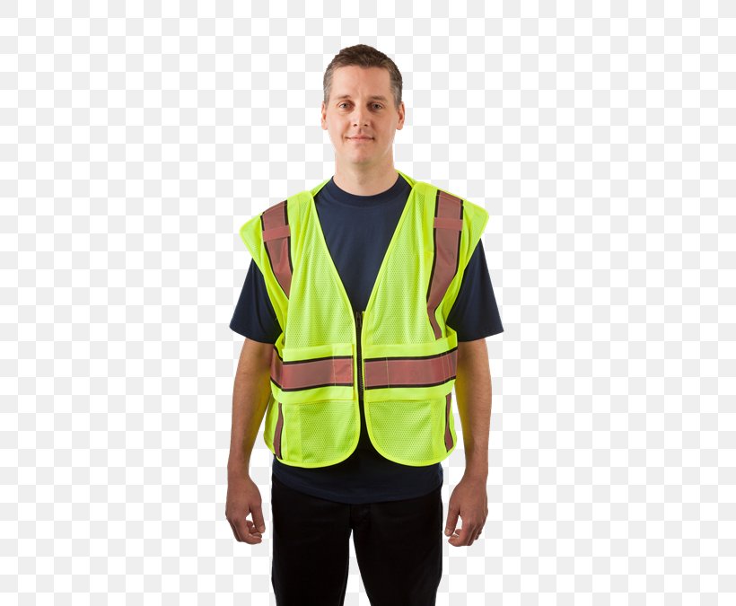 Gilets T-shirt Shoulder High-visibility Clothing Sleeve, PNG, 450x675px, Gilets, Clothing, Green, High Visibility Clothing, Highvisibility Clothing Download Free