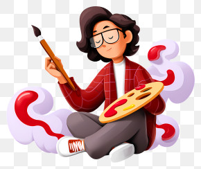 Student With Painting Brush - Cartoon Artist With Paintbrush And Palette PNG
