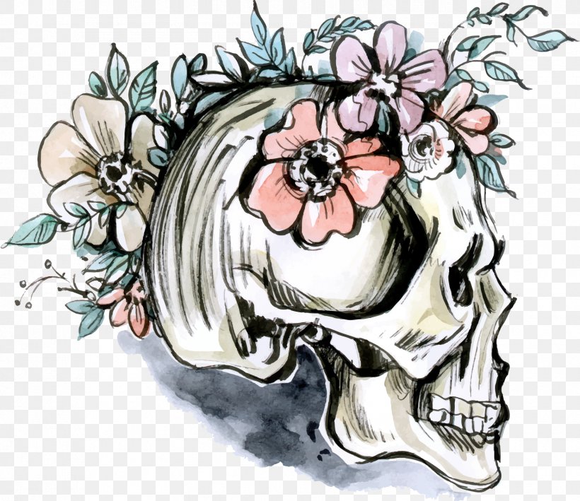 Euclidean Vector Skull Drawing, PNG, 1733x1500px, Skull, Art, Bone, Drawing, Flower Download Free
