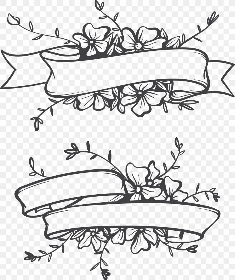 Euclidean Vector Flower Ribbon, PNG, 1825x2176px, Flower, Art, Black And White, Branch, Clip Art Download Free
