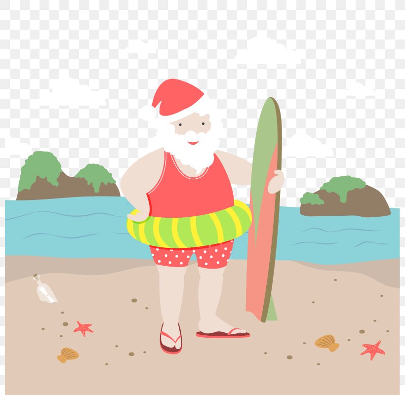Santa Claus Beach Seaside Resort, PNG, 800x800px, Santa Claus, Art, Beach, Christmas, Christmas Card Download Free
