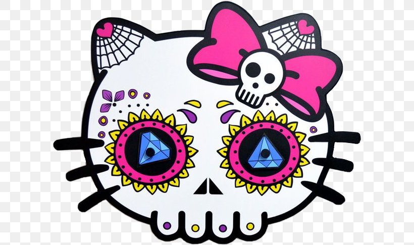 Day Of The Dead Calavera Calaca Hello Kitty Skull, PNG, 611x485px, Day Of The Dead, Art, Artwork, Bone, Calaca Download Free