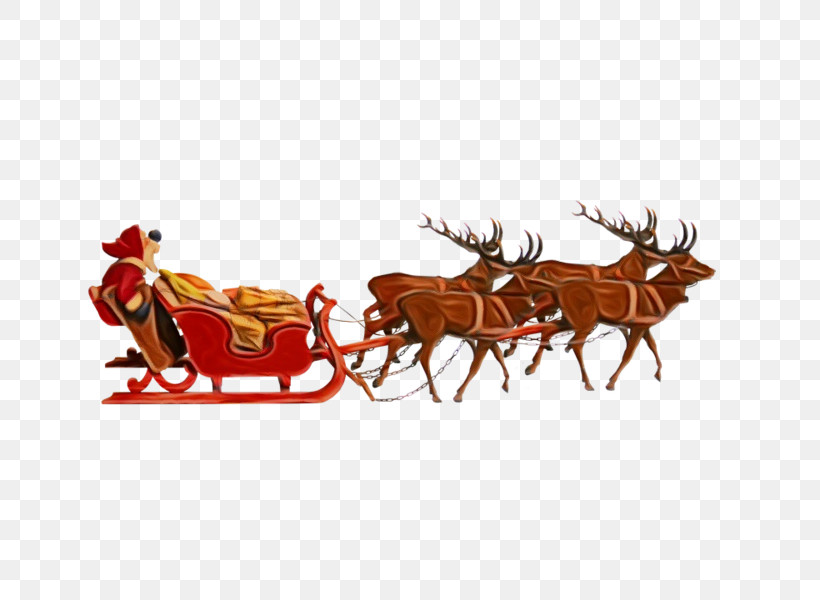 Santa Claus, PNG, 800x600px, Watercolor, Chariot, Deer, Elk, Paint Download Free