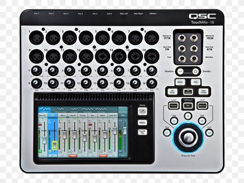 QSC TouchMix-16 Audio Mixers Digital Mixing Console Microphone QSC TouchMix-30 Pro, PNG, 1024x768px, Qsc Touchmix16, Audio, Audio Control Surface, Audio Equipment, Audio Mixers Download Free