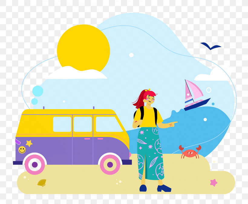 Seashore Day Vacation Travel, PNG, 2500x2059px, Vacation, Cartoon, Drawing, Painting, Royaltyfree Download Free