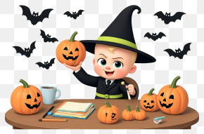 Baby Boss With Pumpkins PNG