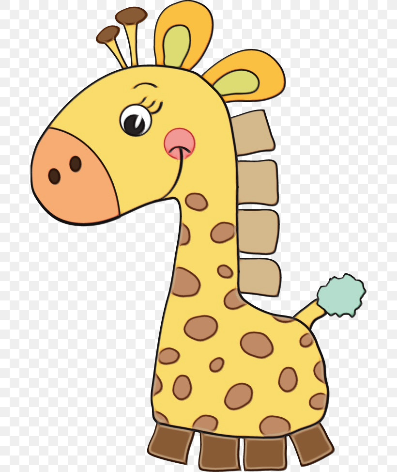 Giraffe Giraffidae Cartoon Yellow Animal Figure, PNG, 694x974px, Watercolor, Animal Figure, Cartoon, Giraffe, Giraffidae Download Free