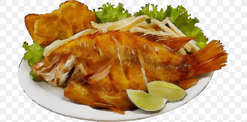 Kai Yang Seafood Chicken Chicken Garnish, PNG, 700x406px, Watercolor, Chicken, Dish Network, Frying, Garnish Download Free