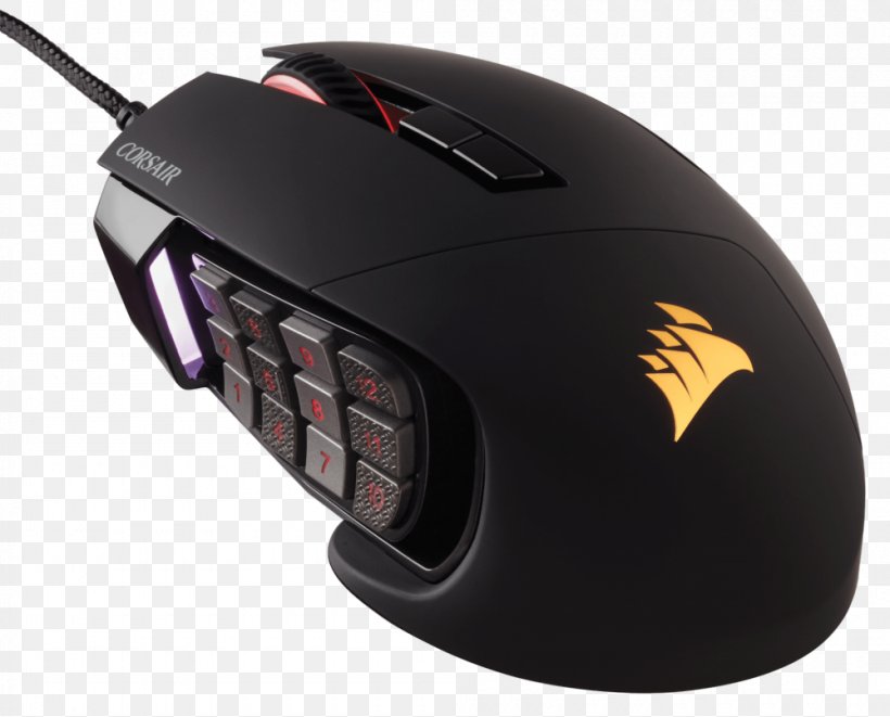 Computer Mouse Corsair Scimitar PRO RGB Corsair Gaming Scimitar RGB Optical MOBA/MMO Mouse, USB (Yellow) Optical Mouse Dots Per Inch, PNG, 1000x807px, Computer Mouse, Backlight, Button, Computer Component, Corsair Components Download Free