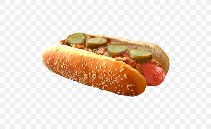 Coney Island Hot Dog Chili Dog Chicago-style Hot Dog Pickled Cucumber, PNG, 500x500px, Coney Island Hot Dog, American Food, Bockwurst, Bun, Cheese Download Free