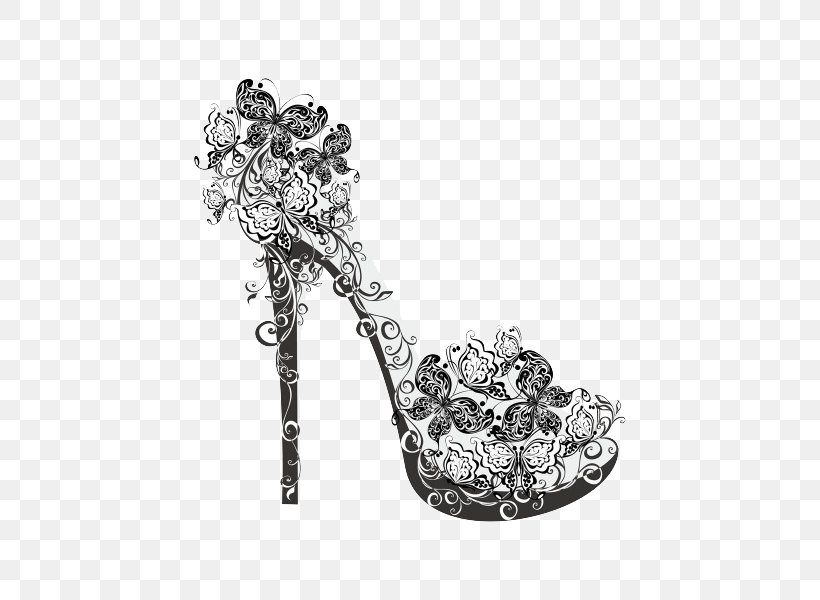High-heeled Footwear Shoe Flower Illustration, PNG, 600x600px, Highheeled Footwear, Black And White, Body Jewelry, Clothing, Drawing Download Free