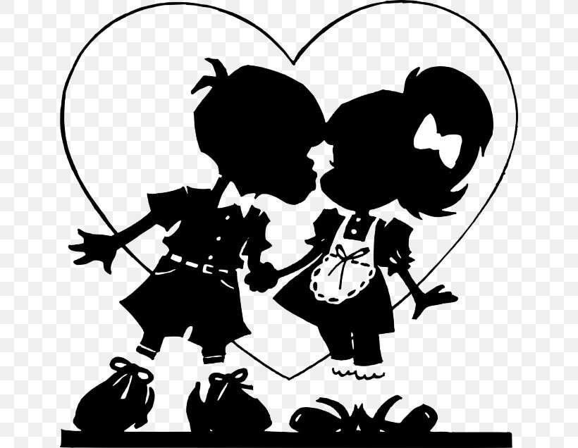 Silhouette Valentines Day Clip Art, PNG, 650x636px, Silhouette, Art, Black And White, Cartoon, Couple Download Free