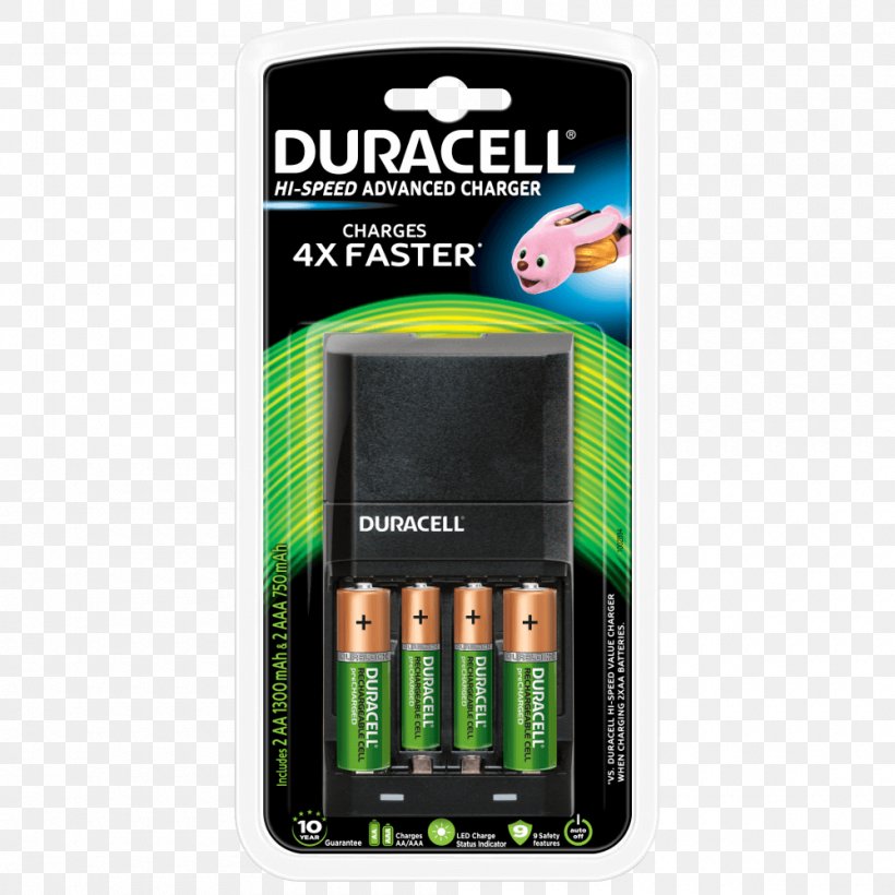 Battery Charger AAA Battery Duracell Nickel–metal Hydride Battery, PNG, 1000x1000px, Battery Charger, Aa Battery, Aaa Battery, Alkaline Battery, Ampere Hour Download Free