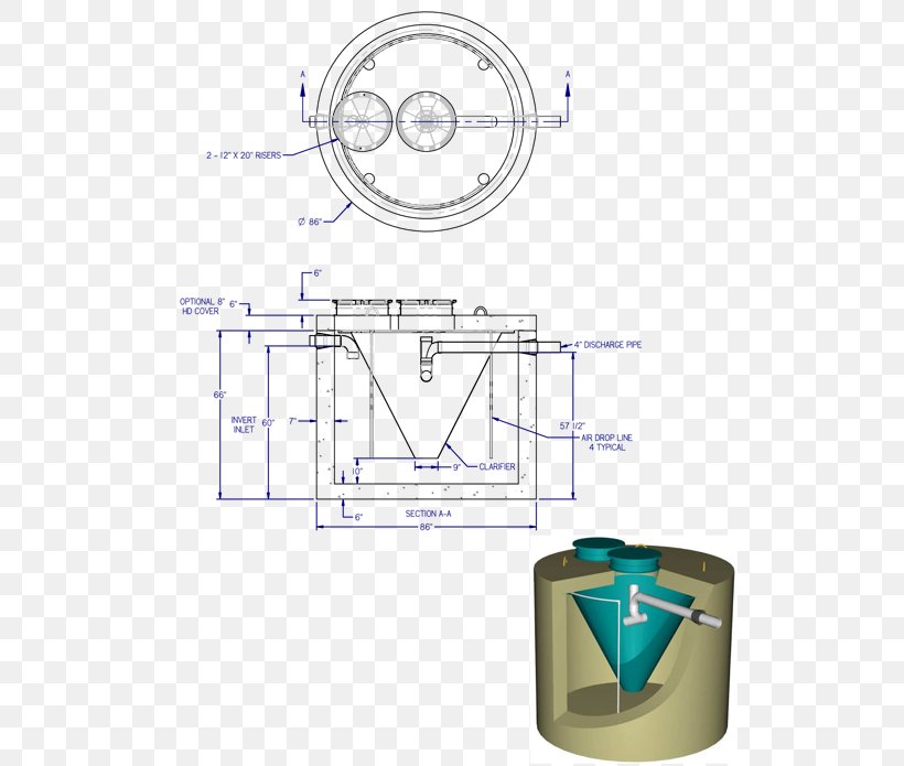 Sewage Treatment Septic Tank Diagram System Engineering, PNG, 520x695px, Sewage Treatment, Aeration, Area, Diagram, Drawing Download Free