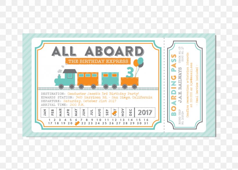 Train Ticket Wedding Invitation Bus Rail Transport, PNG, 2100x1499px, Train, Area, Birthday, Boarding Pass, Brand Download Free