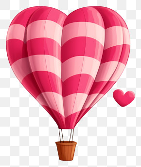 Hot Air Balloon - Heart-Shaped Striped Hot Air Balloon PNG