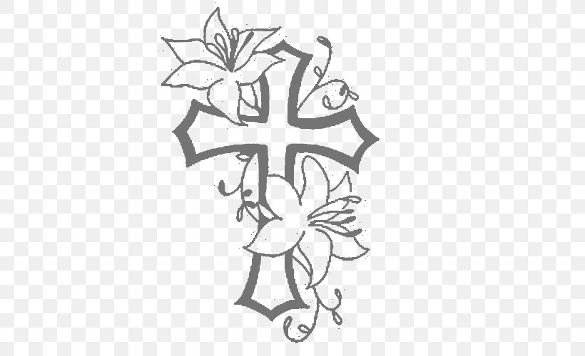 Christian Cross Flower Lilium Clip Art, PNG, 500x500px, Christian Cross, Area, Art, Artwork, Black And White Download Free
