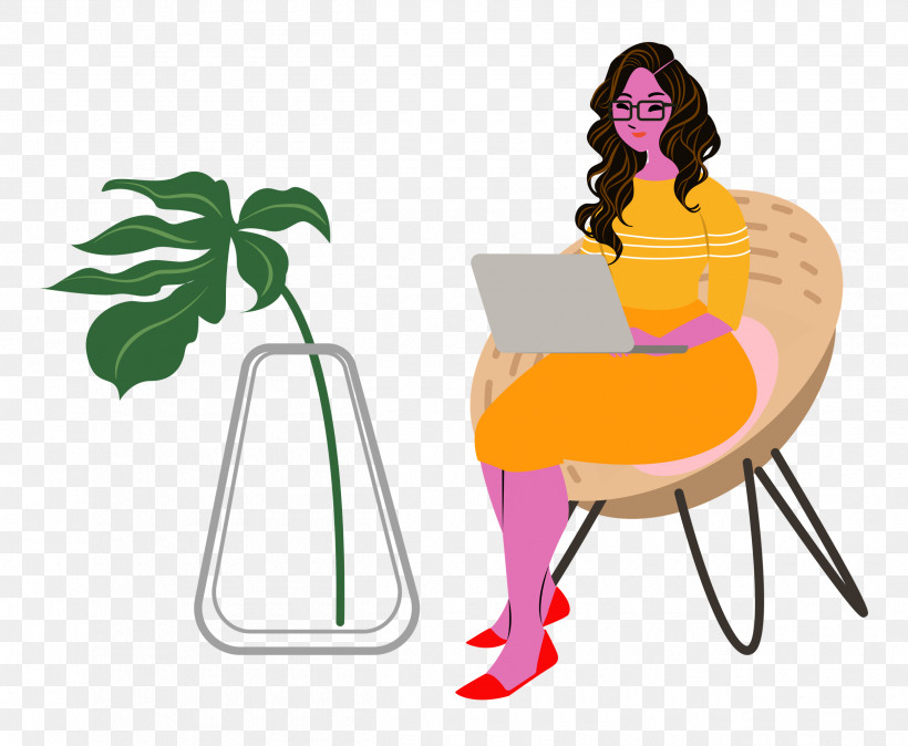 Alone Time Lady Computer, PNG, 2500x2056px, Alone Time, Behavior, Cartoon, Chair, Computer Download Free