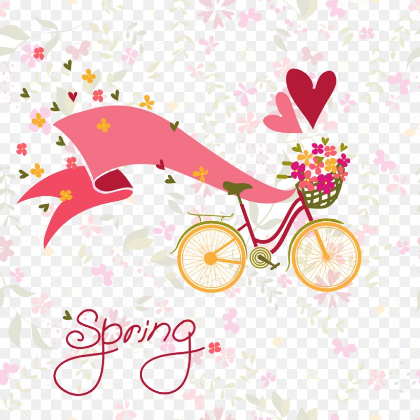 Bicycle Flower Stock Photography Illustration, PNG, 1000x1000px, Bicycle, Basket, Bicycle Basket, Branch, Butterfly Download Free