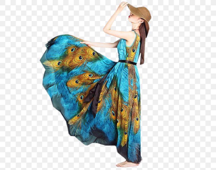 Peacock Print Dress Clothing Chiffon Long Dress, PNG, 648x648px, Dress, Bohochic, Chiffon, Clothing, Costume Download Free