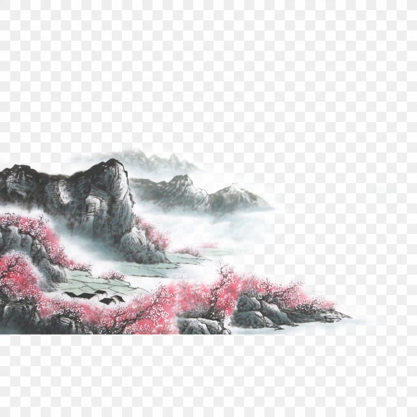 Ink Wash Painting Shan Shui, PNG, 3000x3000px, Watercolor, Cartoon, Flower, Frame, Heart Download Free