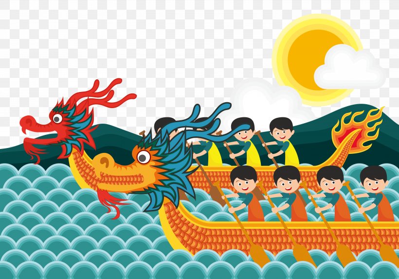 Zongzi Dragon Boat Festival Cartoon Illustration, PNG, 5833x4083px, Zongzi, Art, Bateaudragon, Boat, Cartoon Download Free
