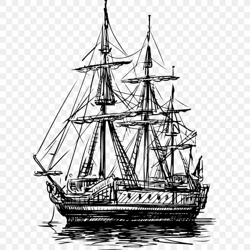 Sailing Ship Watercraft, PNG, 1000x1000px, Sailing Ship, Baltimore Clipper, Barque, Barquentine, Black And White Download Free