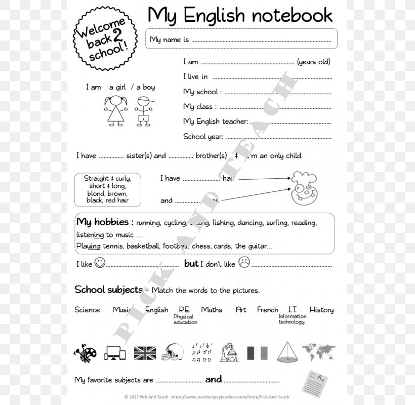 Notebook Book Covers English Language Title Page, PNG, 800x800px, Notebook, Area, Black And White, Book Covers, Classroom Download Free