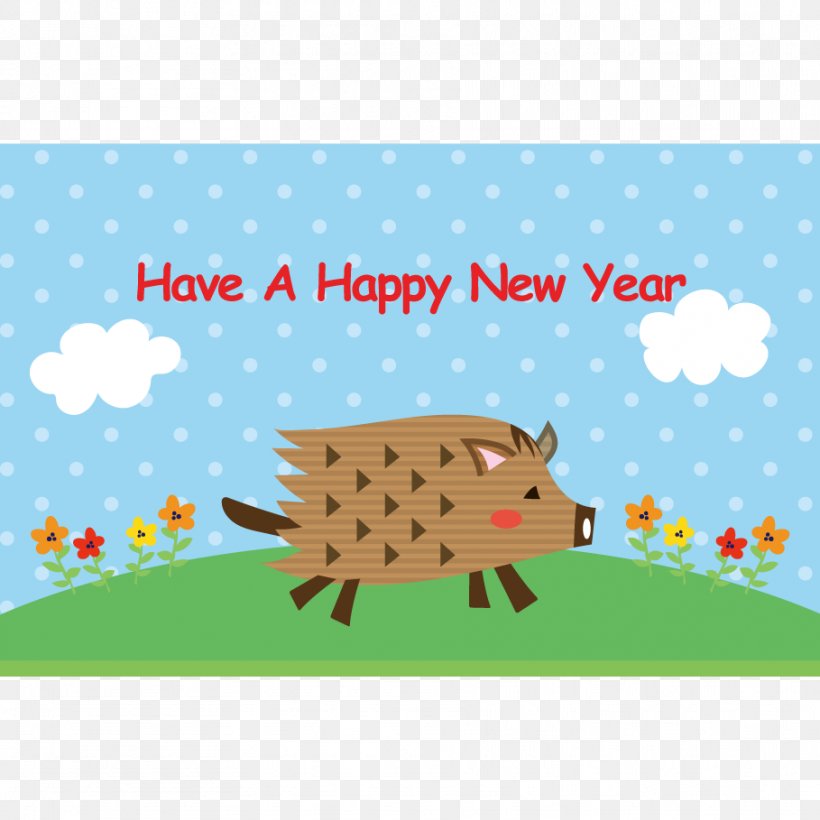 Wild Boar New Year Card Greeting & Note Cards Mammal, PNG, 909x909px, 2019, Wild Boar, Area, Border, Cartoon Download Free